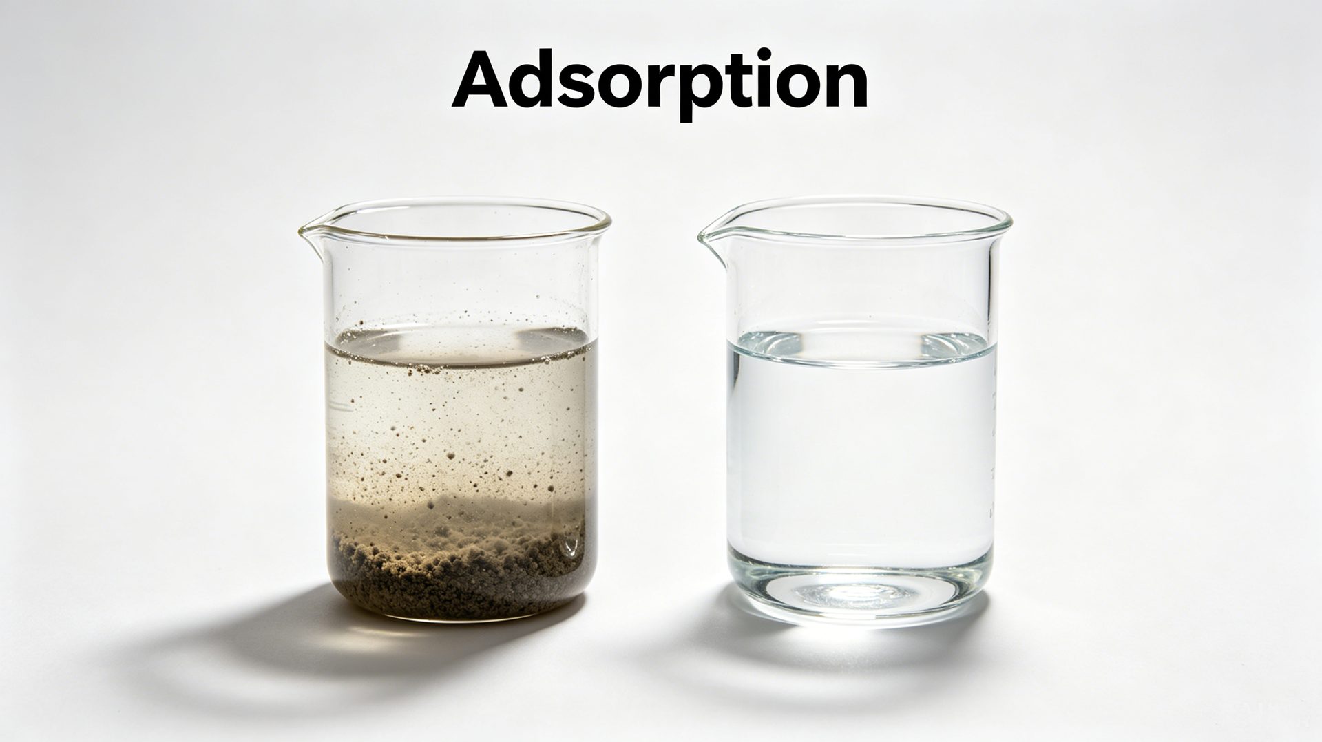 Comparación visual de agua antes y después de un proceso de adsorción que requiere validación analítica